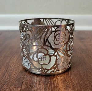 Bath and Body Works 3 wick candle holder floral silver